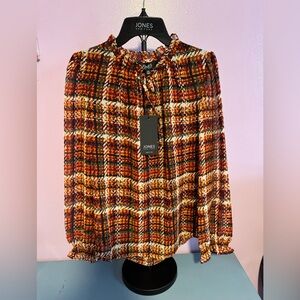 Jones New York Women's Checkered Blouse - Red, Orange, Green
